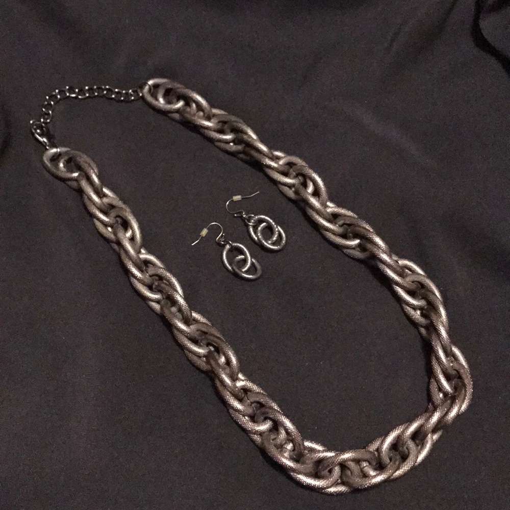 Gunmetal Gray, Chain Necklace and Earring Set